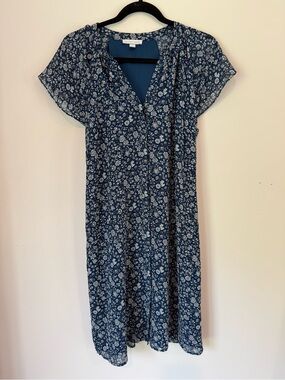 New York & Company Navy Floral Button-Front Midi Dress